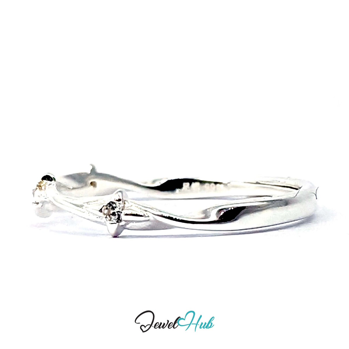 Three Spark Ring front view, three zirconia spaced along the band