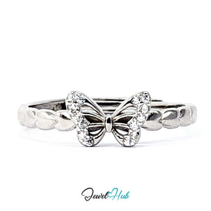 Butterfly Ring in 925 sterling silver, pave wings on a scalloped band