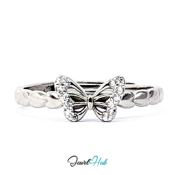 Butterfly Ring in 925 sterling silver, pave wings on a scalloped band