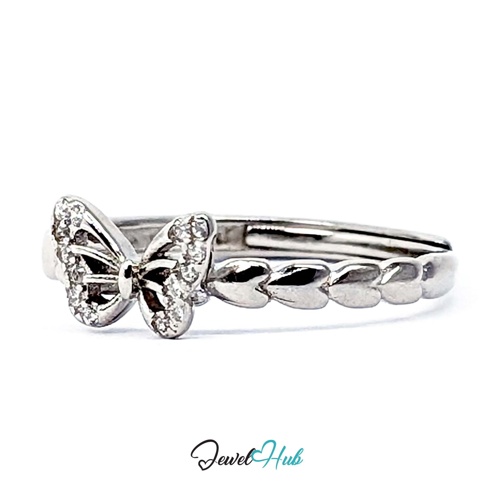 Butterfly Ring at an angle, showing the zirconia set into both wings