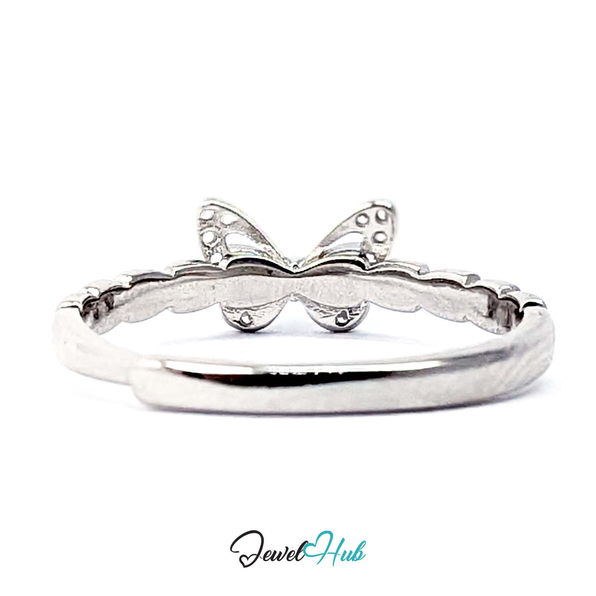 Butterfly Ring from above, showing the shaped wings and scalloped band
