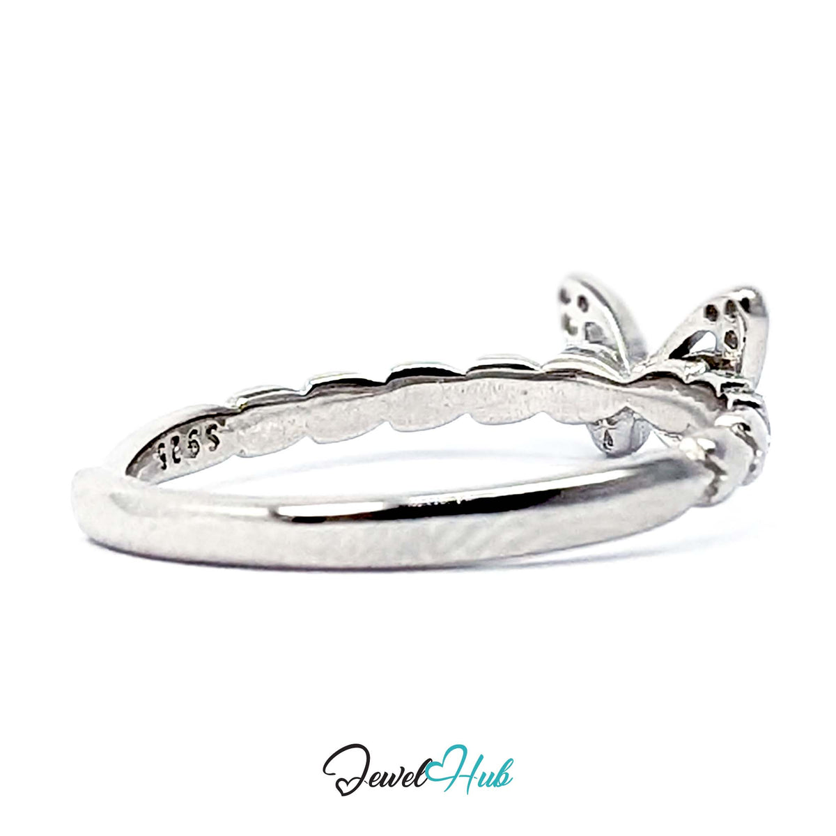 Side view of the Butterfly Ring with the S925 stamp visible on the band
