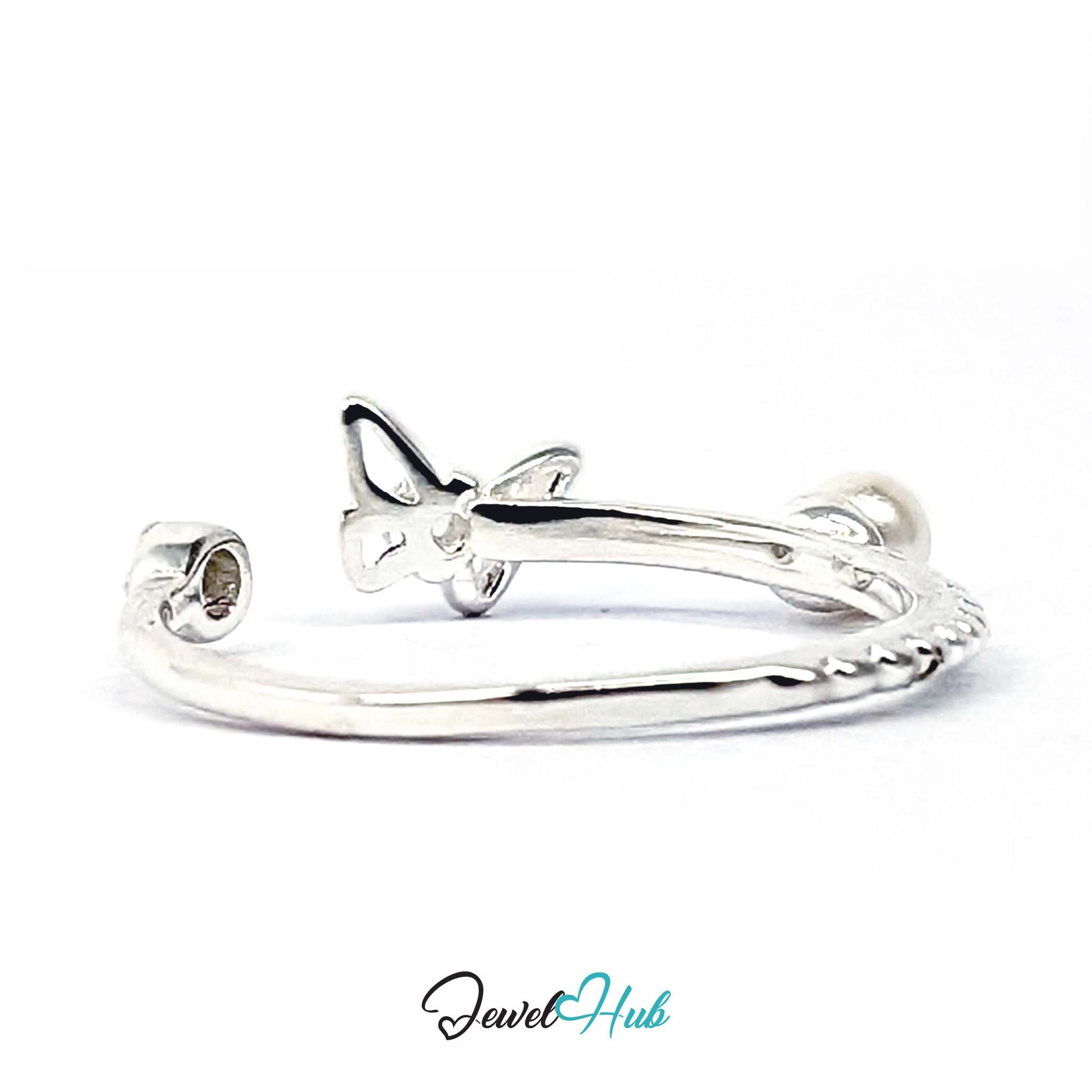 Butterfly ring from above, showing the beaded section running along the band - JewelHub