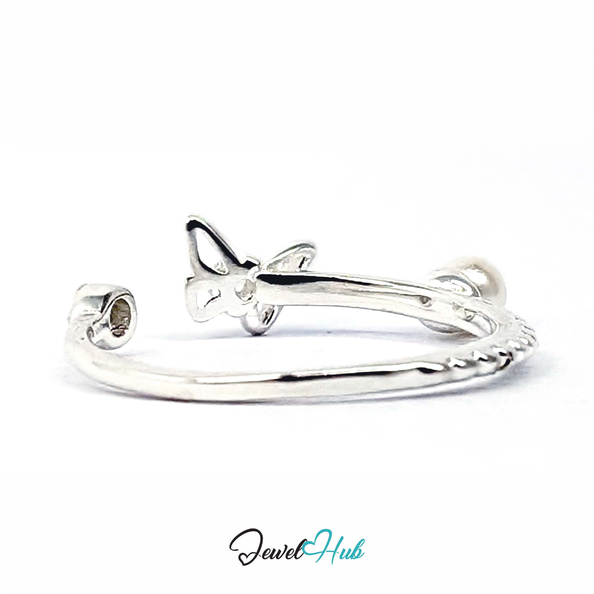 Butterfly ring from above, showing the beaded section running along the band - JewelHub