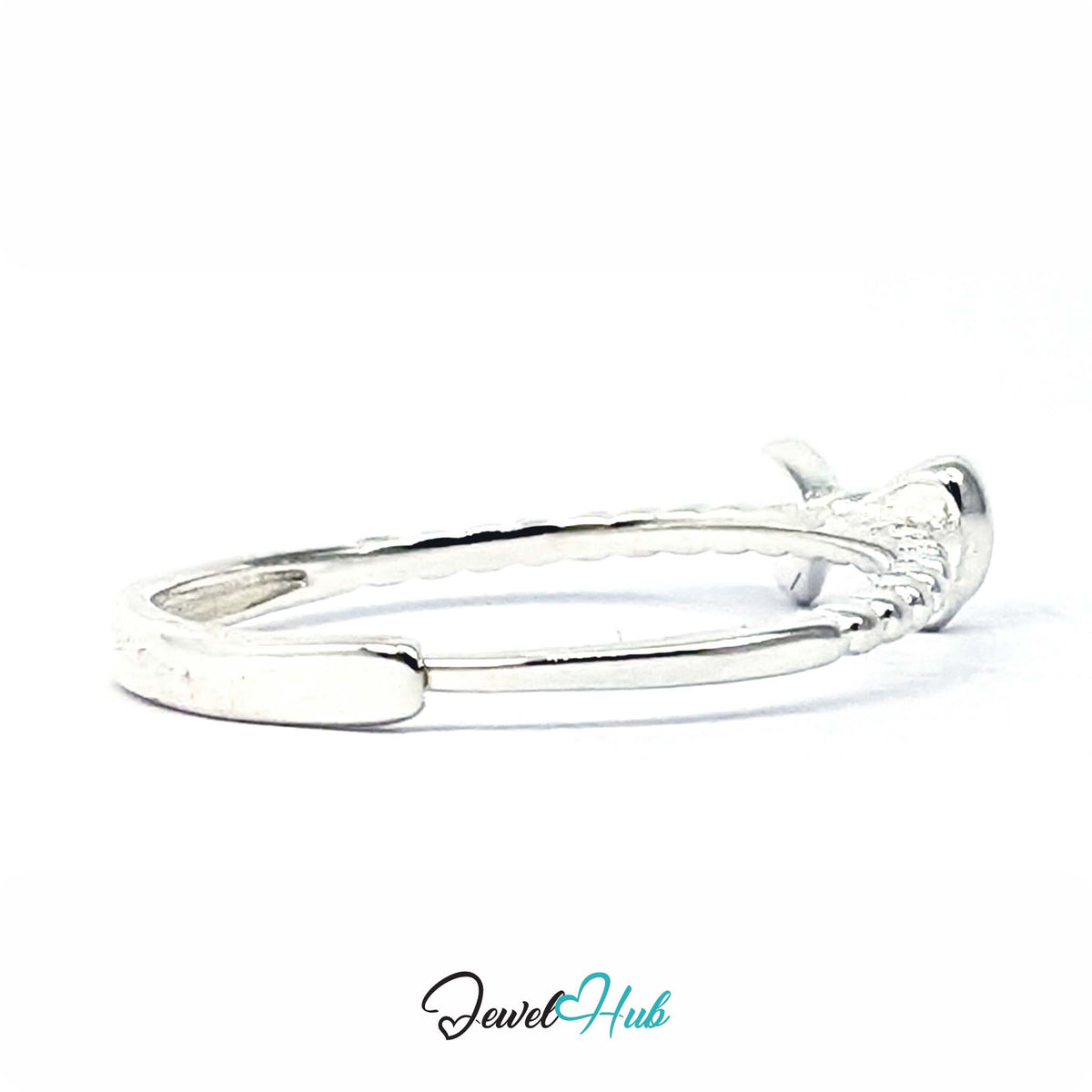 Side view of the bow ring, showing how the solid bow sits above the band - JewelHub