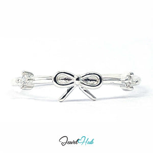 925 sterling silver open bow ring with a prong-set crystal on each side - JewelHub
