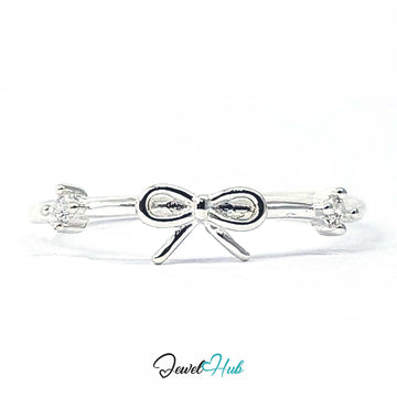 925 sterling silver open bow ring with a prong-set crystal on each side - JewelHub