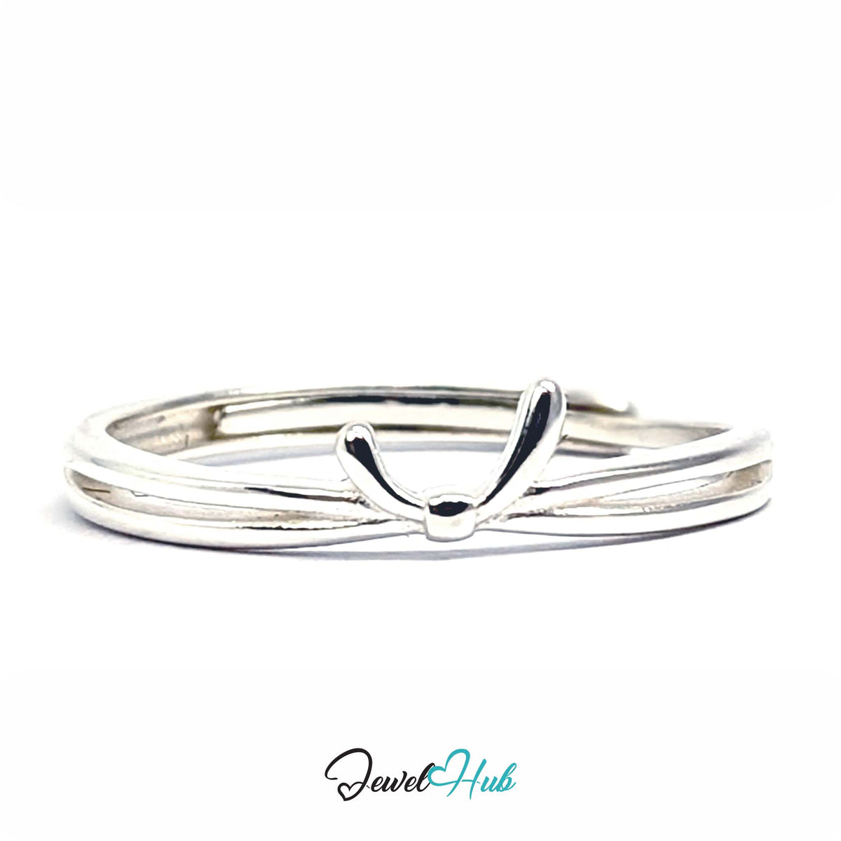 Three-quarter view of the plain polished 925 sterling silver ribbon ring - JewelHub