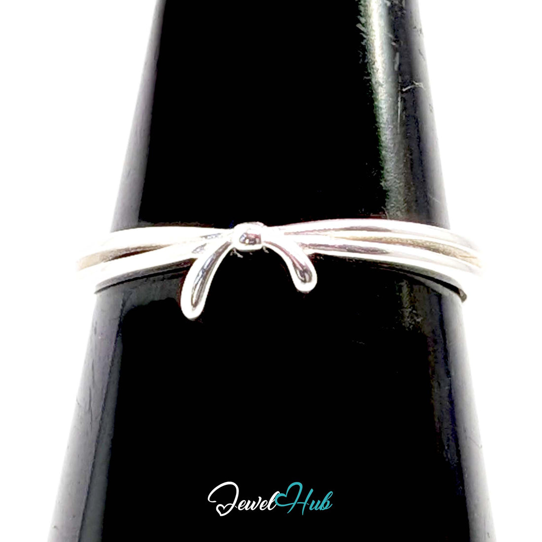 Plain 925 sterling silver ribbon ring with tails at the front and no stones - JewelHub