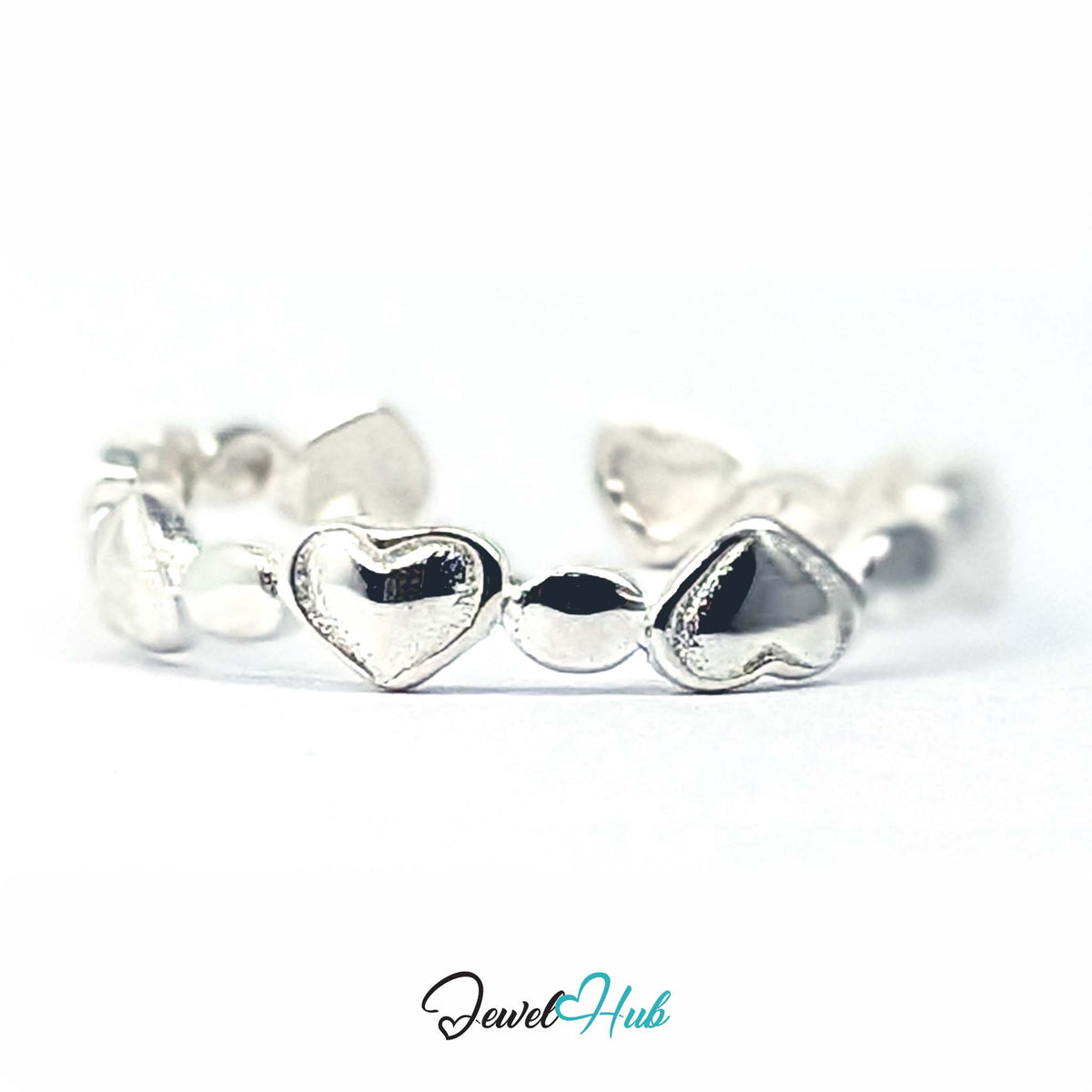 925 sterling silver band of solid hearts alternating with small round beads - JewelHub