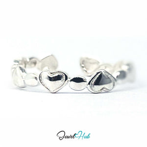 925 sterling silver band of solid hearts alternating with small round beads - JewelHub