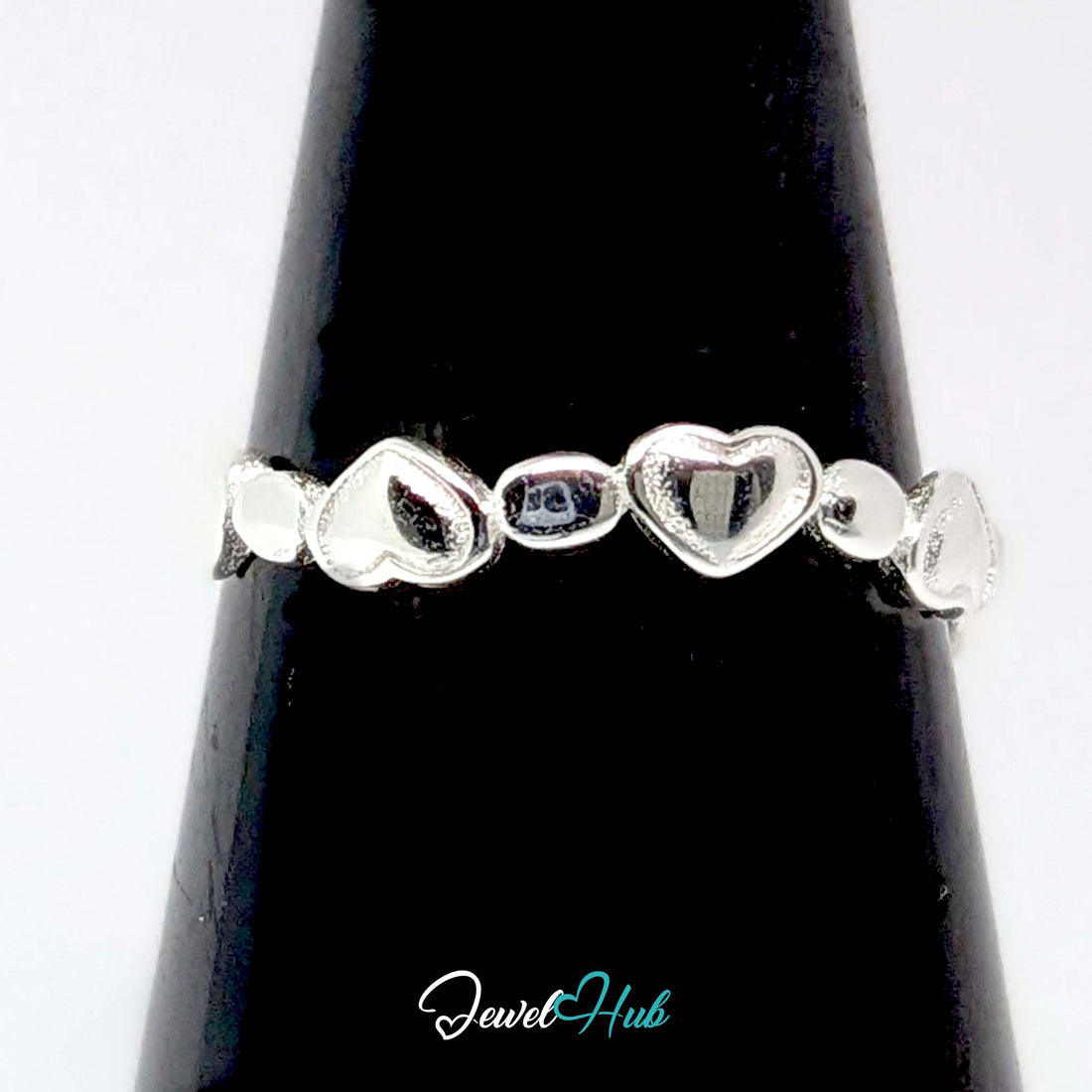 925 sterling silver band of solid hearts alternating with small round beads - JewelHub