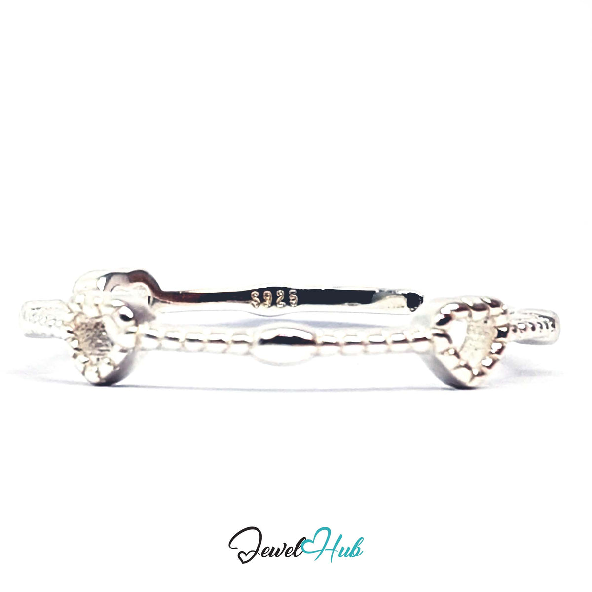 Three open hearts on a beaded 925 sterling silver band, S925 stamped inside - JewelHub