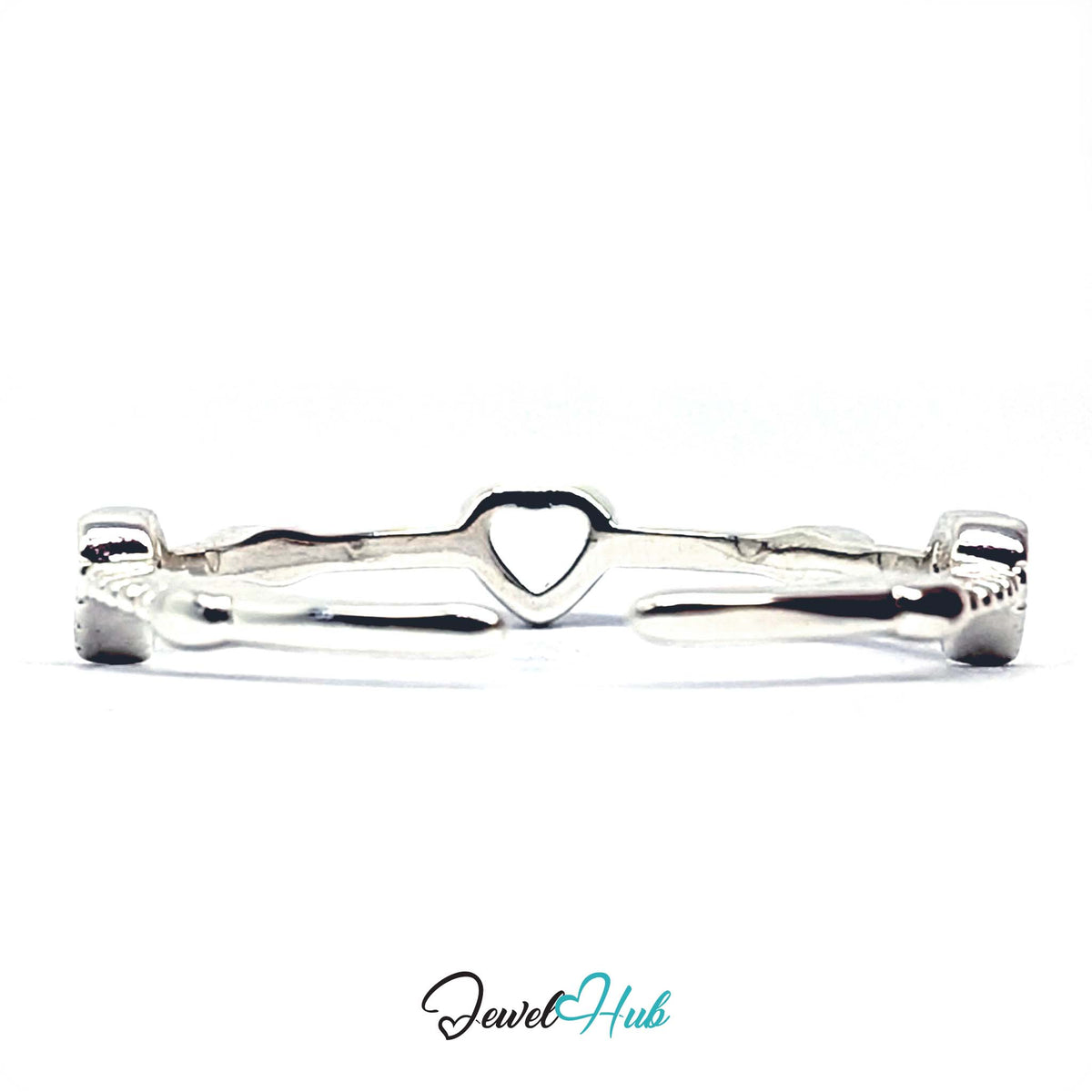Side view of the three hearts ring and its beaded band - JewelHub