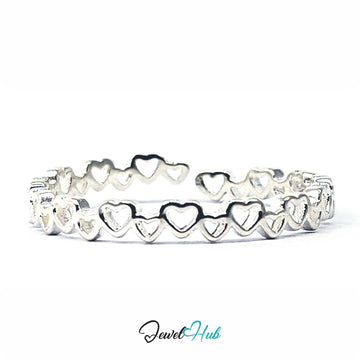 925 sterling silver eternity band of linked open hearts - JewelHub