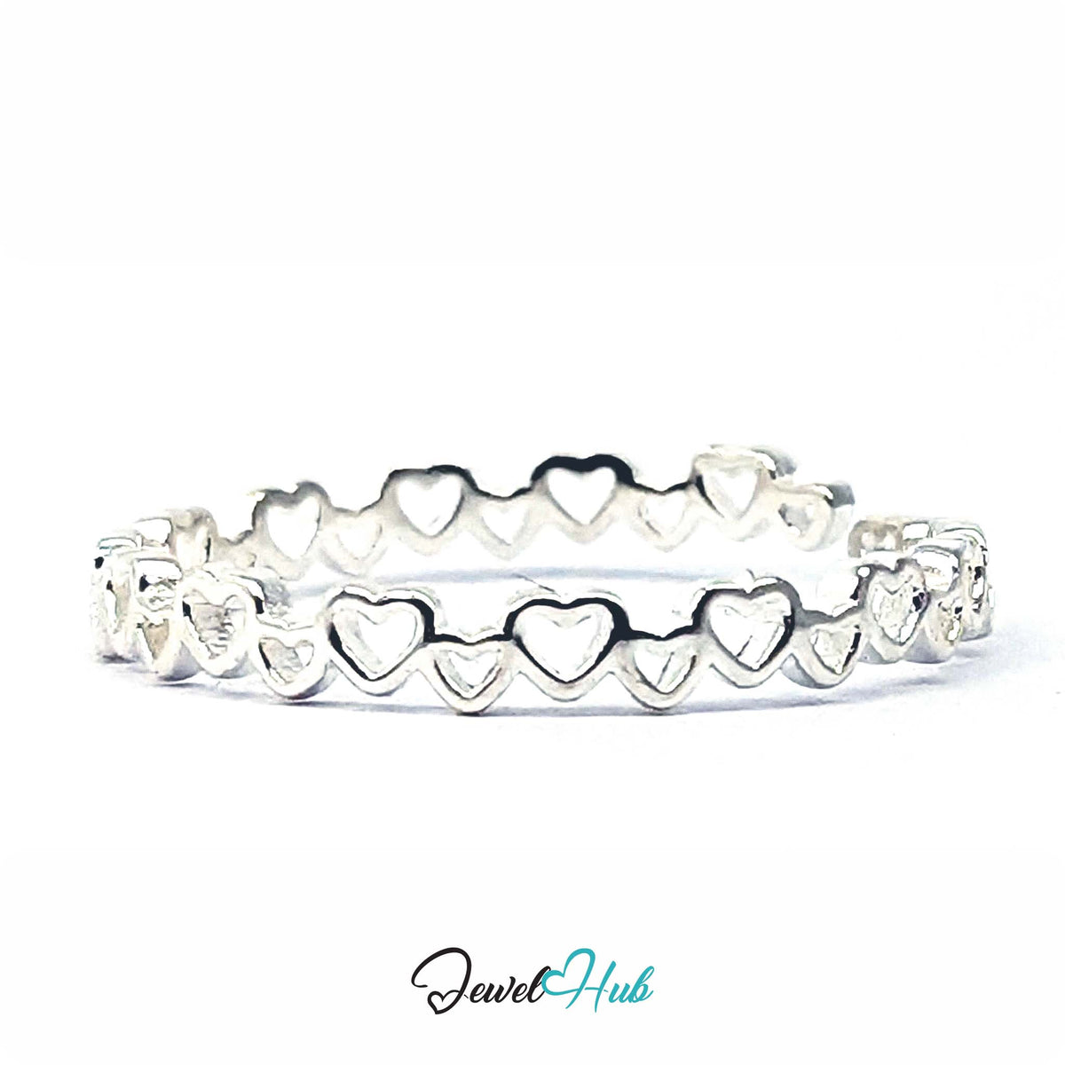 Open hearts joined shoulder to shoulder around a 925 sterling silver band - JewelHub