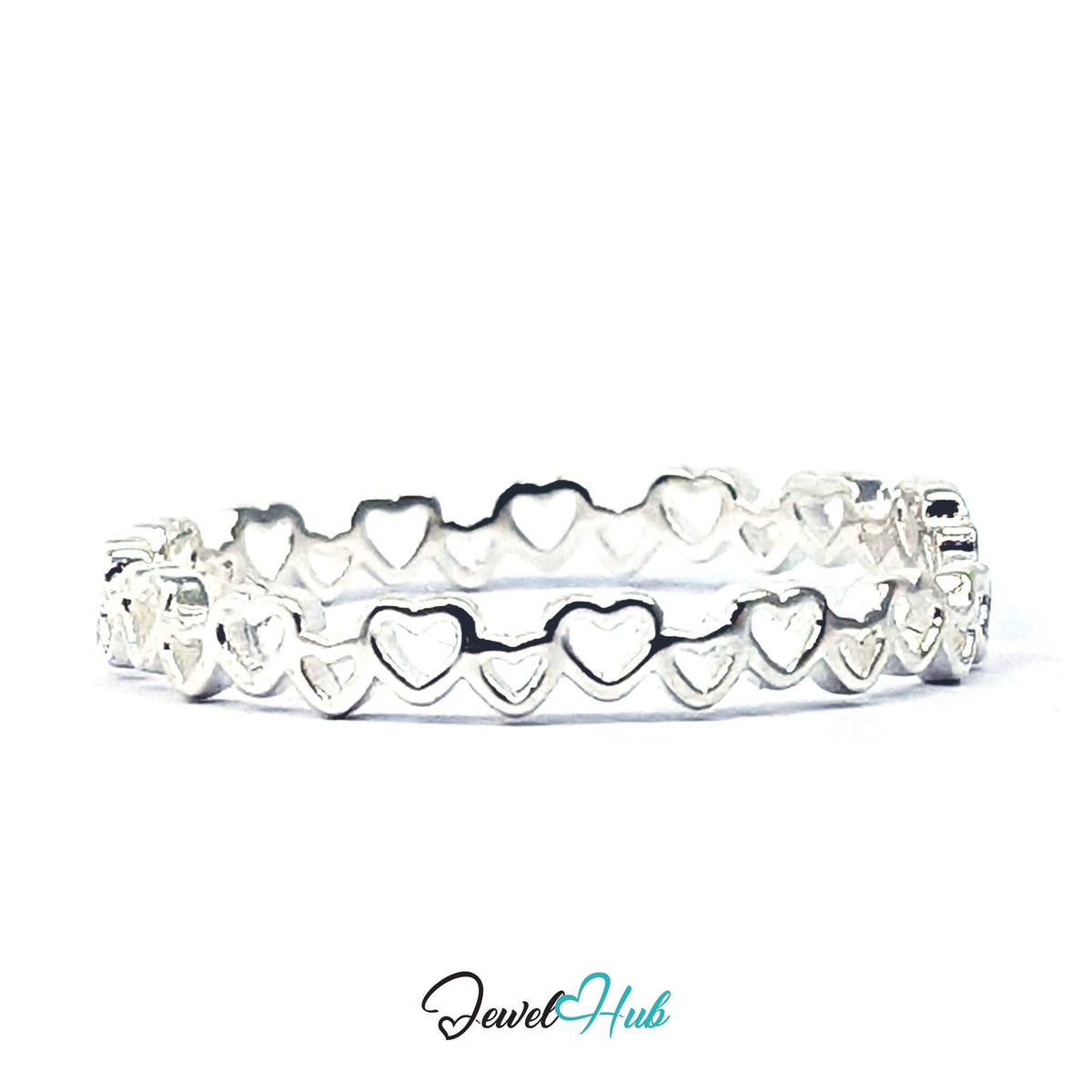 Linked hearts band rotated to show the chain of open hearts continuing round - JewelHub