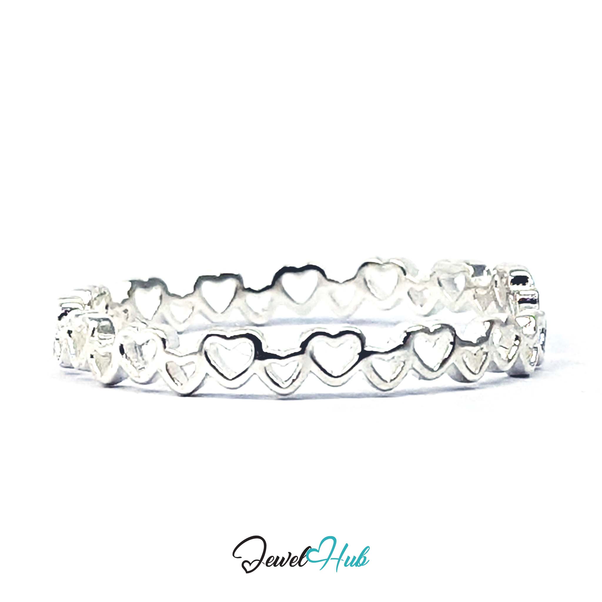 Linked hearts band rotated to show the chain of open hearts continuing round - JewelHub