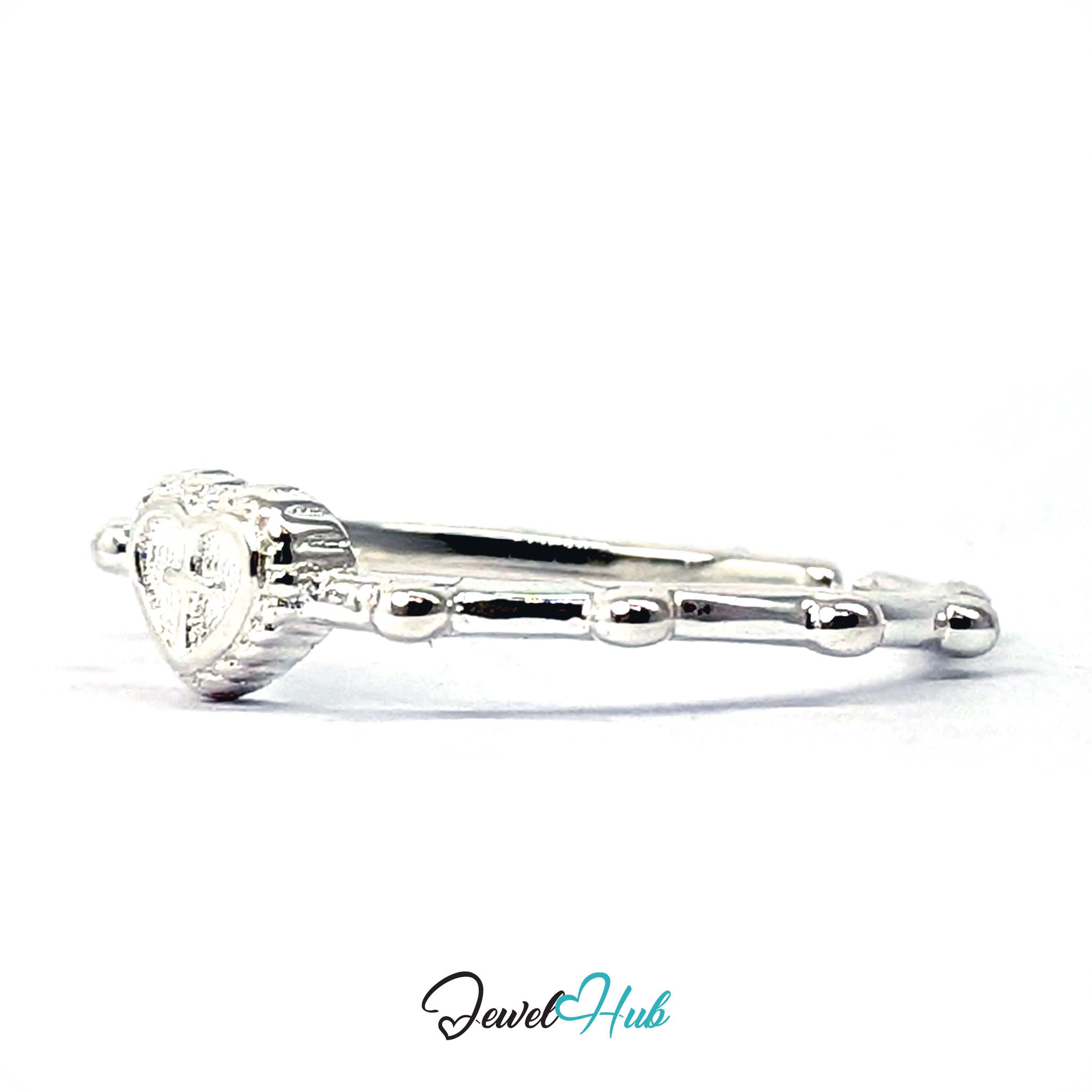 Heart panel with an engraved cross, raised on a beaded 925 sterling silver band - JewelHub