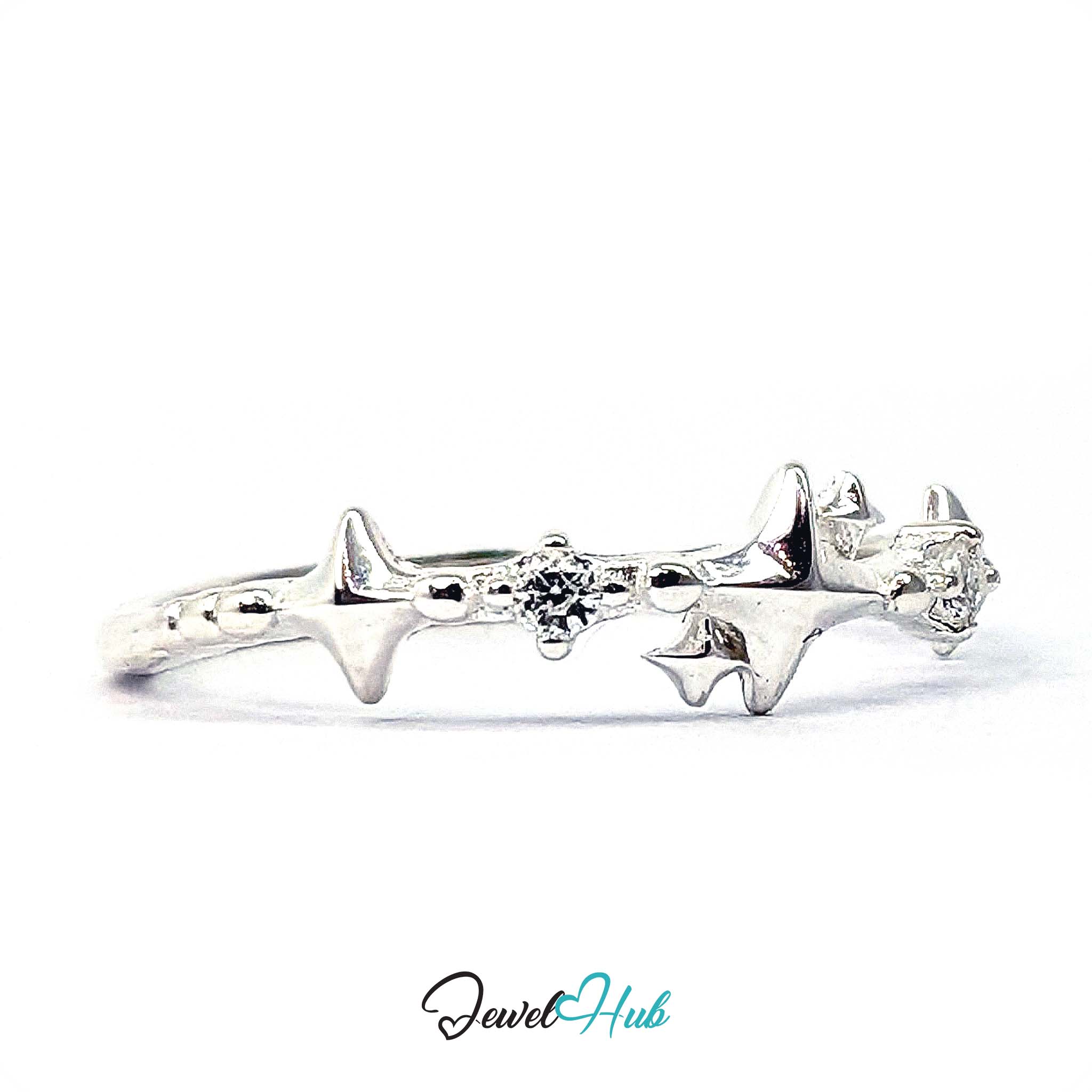 Sparkle ring at an angle, with a 2mm clear crystal in the foreground - JewelHub