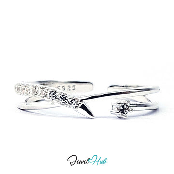 925 sterling silver crossover ring set with ten clear crystals - JewelHub