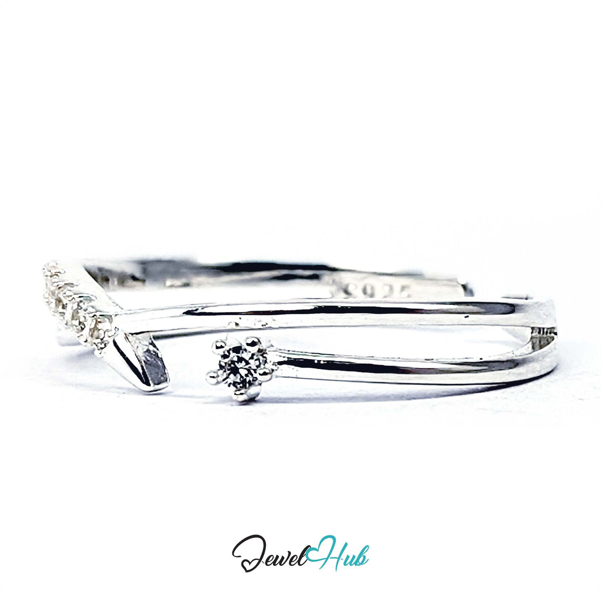 Two wave bands crossing at the front, one lined with small crystals, S925 stamped - JewelHub