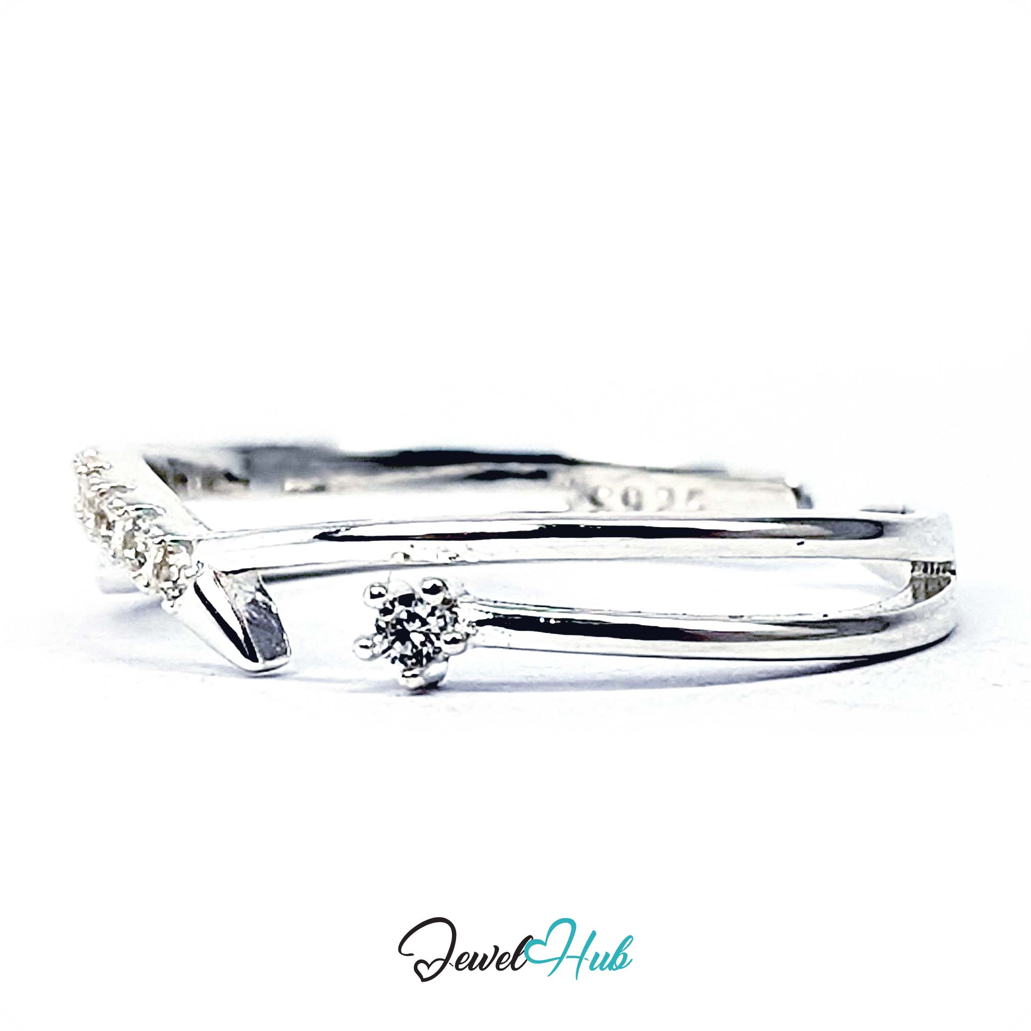 Two wave bands crossing at the front, one lined with small crystals, S925 stamped - JewelHub