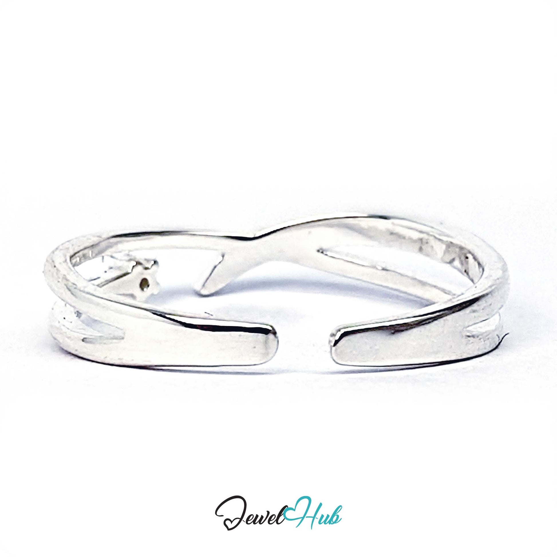 Overlap wave ring from above, showing the open back of the adjustable band - JewelHub