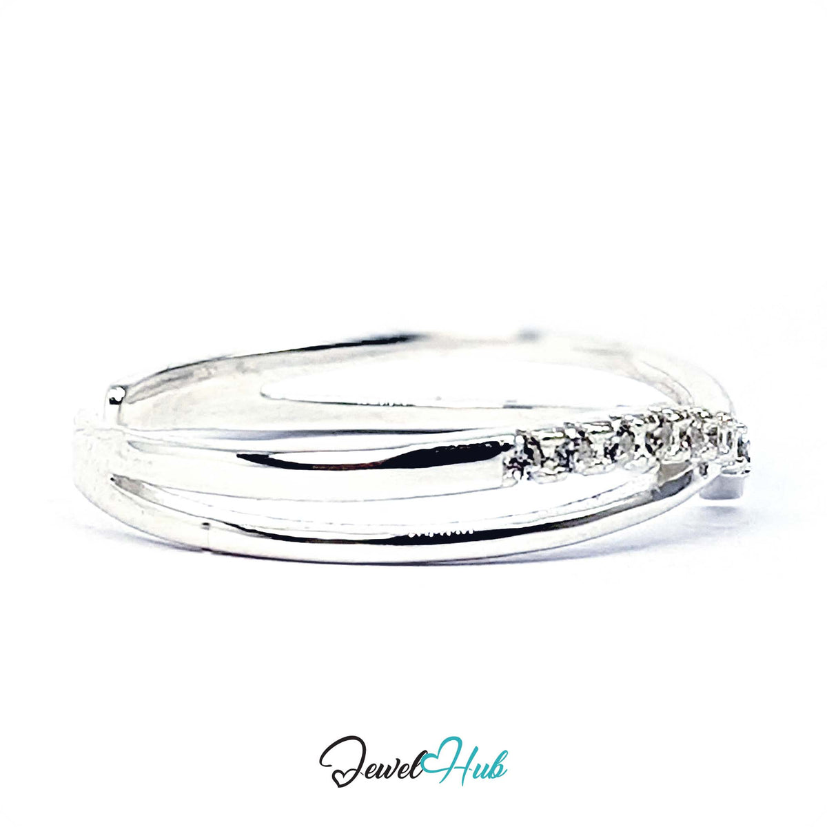 Side view of the overlap wave ring, showing the row of eight small crystals - JewelHub