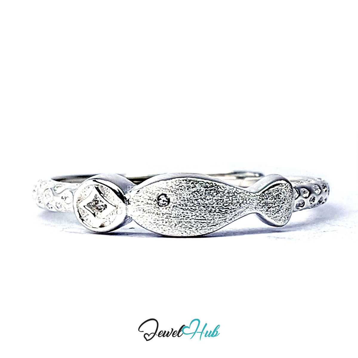 999 fine silver coin and fish ring with a tiny zirconia set in the coin - JewelHub