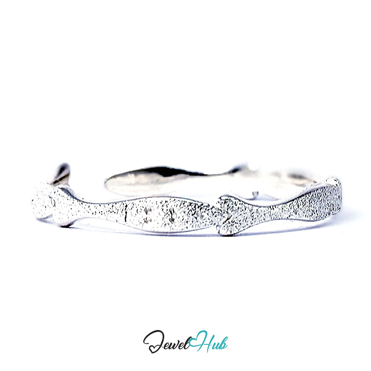 Five fish ring at an angle, showing the engraved detail on each fish - JewelHub