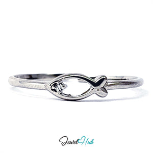 999 fine silver ring with an open fish outline and a zirconia eye - JewelHub