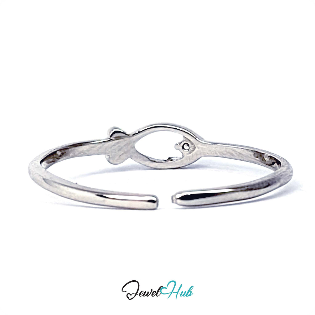 Open back of the adjustable band, with the fish motif at the front - JewelHub