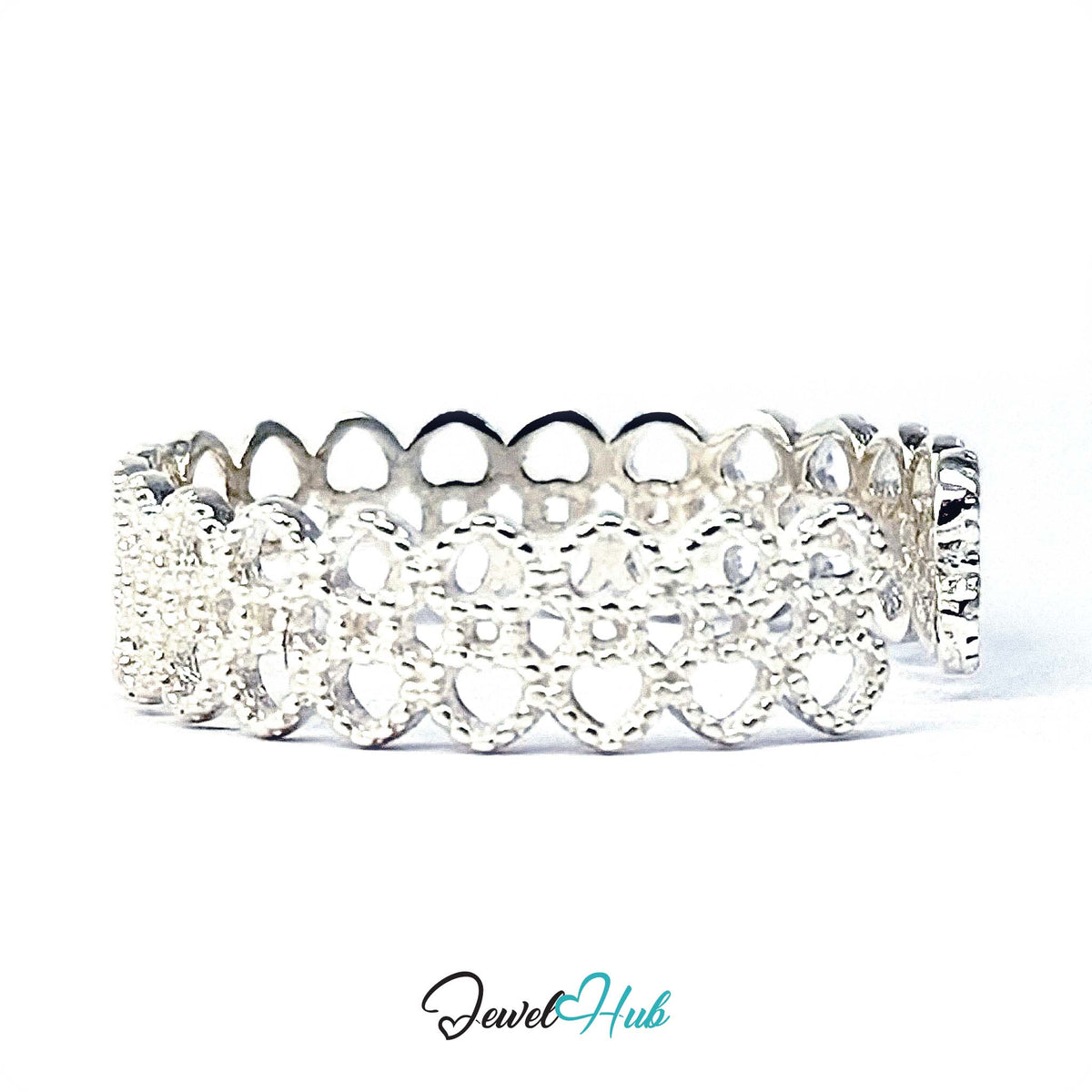 Crown lace ring at an angle, showing the two rows of openwork - JewelHub