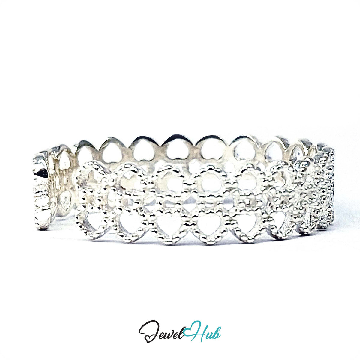 Crown lace ring from the side, showing the beaded openwork detail - JewelHub
