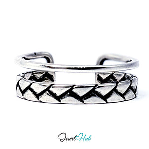 925 sterling silver double band ring with a plaited, oxidised lower band - JewelHub