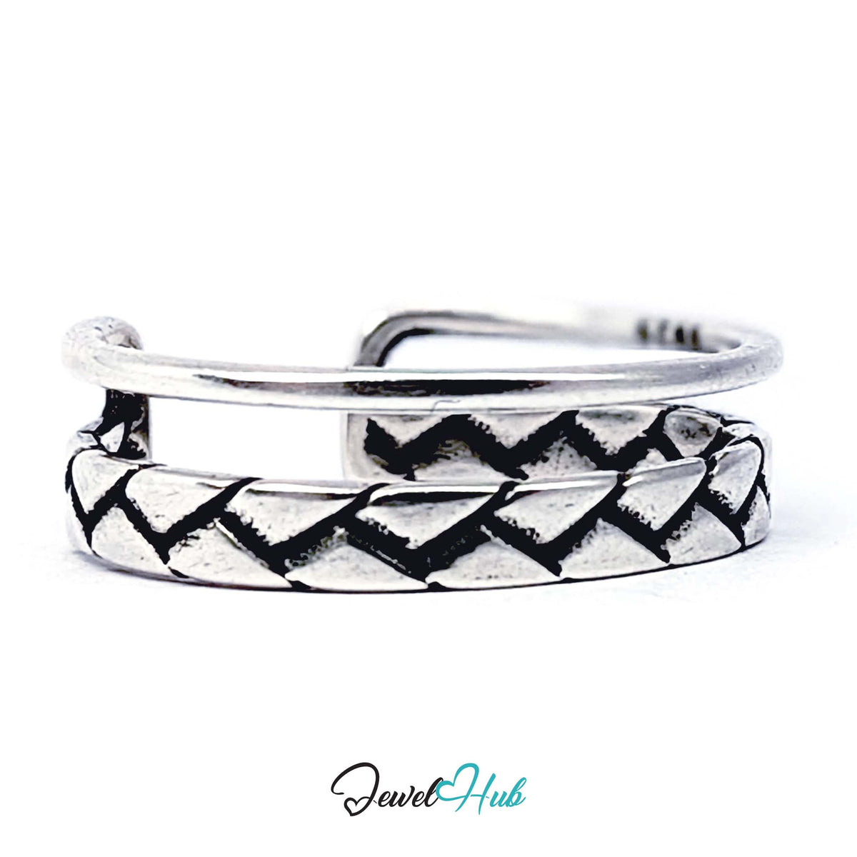 Double band ring from above, plain wire and plaited band side by side - JewelHub
