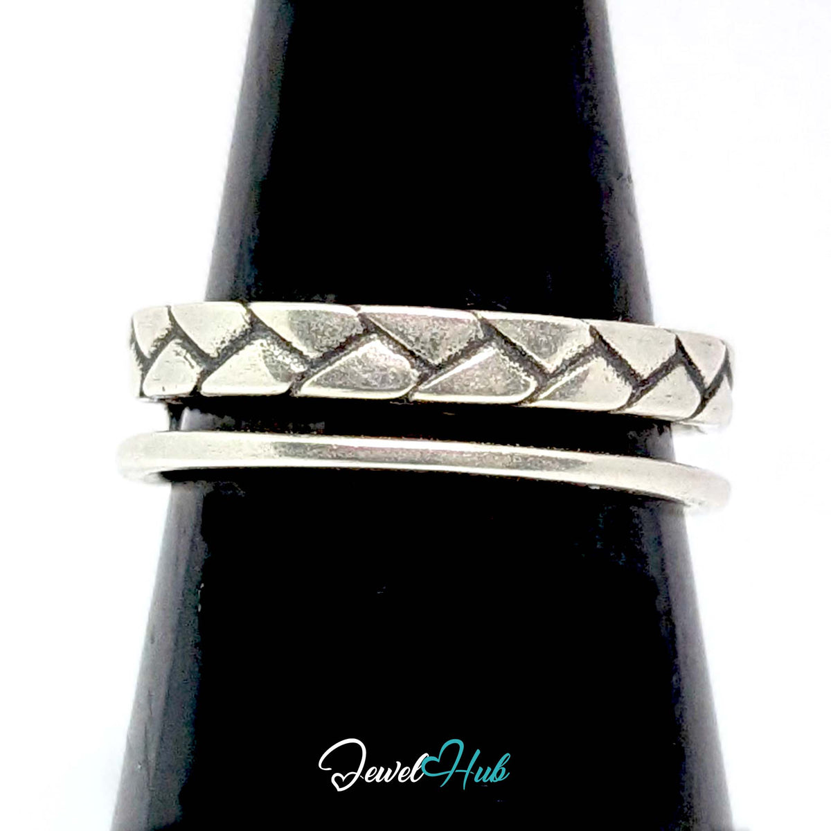 Double band ring on a black cone display, showing both bands - JewelHub