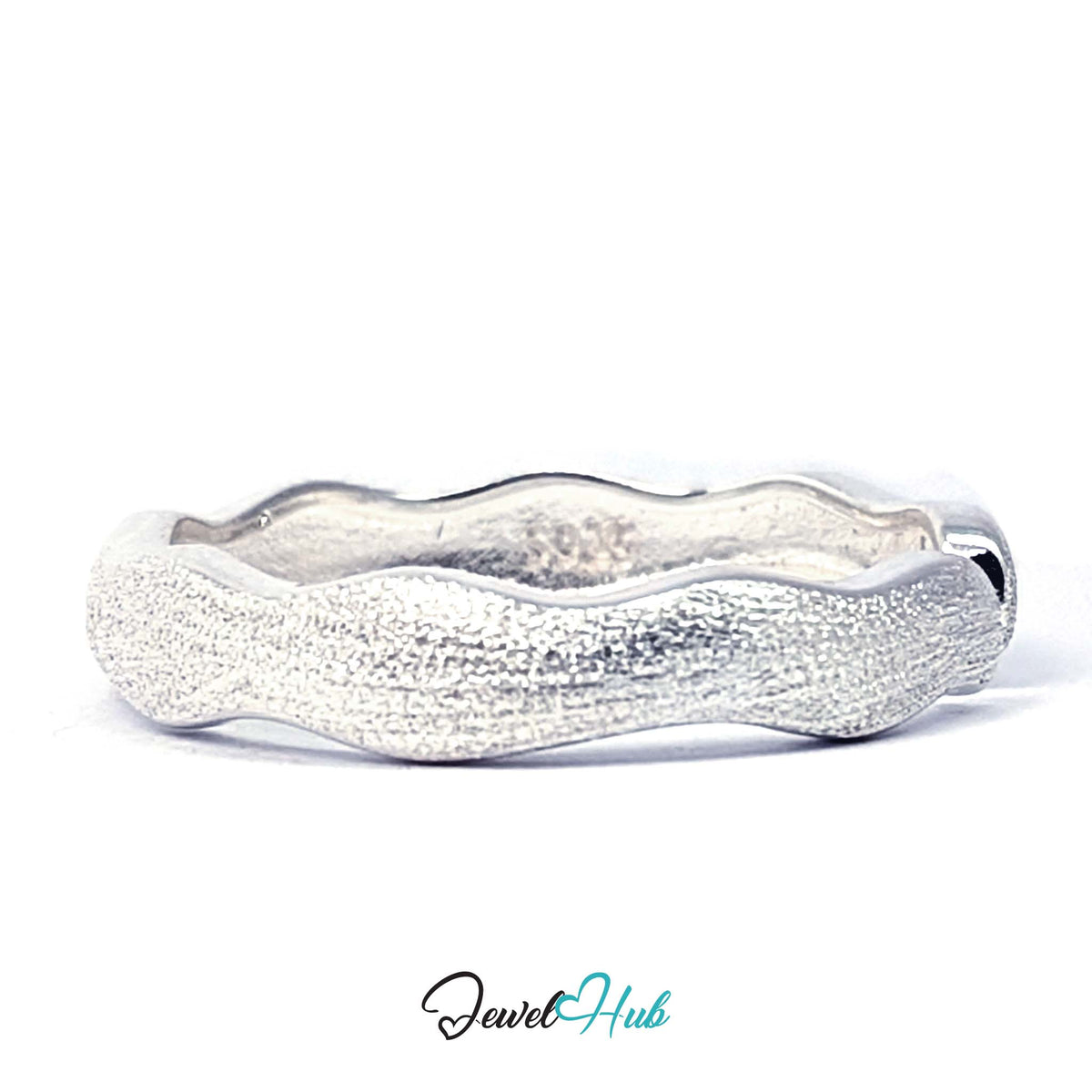Wave edge band ring from the side, showing its full 4mm width - JewelHub