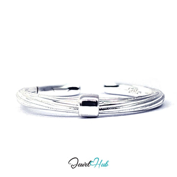 925 sterling silver rope strand ring with a polished collar detail - JewelHub