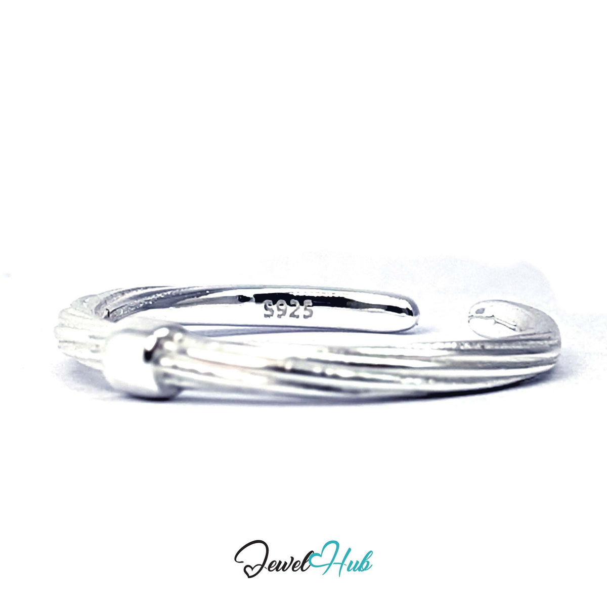 Three-quarter view of the rope strand ring with the S925 stamp in view - JewelHub