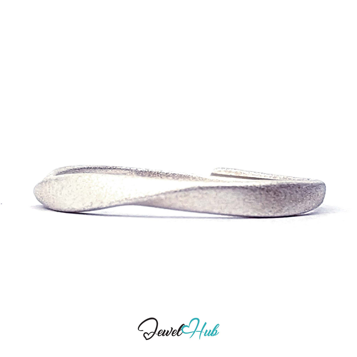 Side view of the frosted band making a single twist at the front - JewelHub
