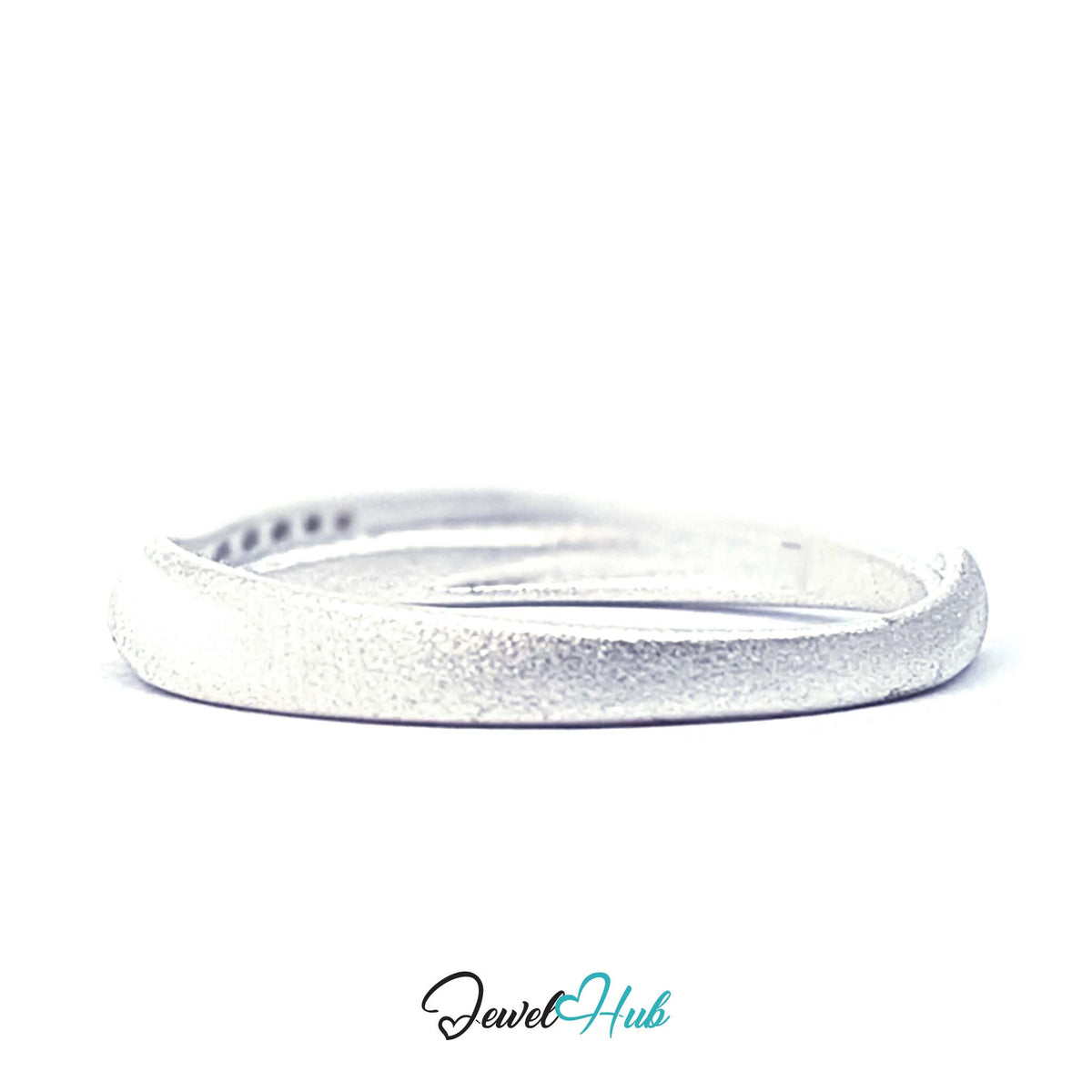 Mobius twist ring at an angle, frosted band with the stone row turning over - JewelHub