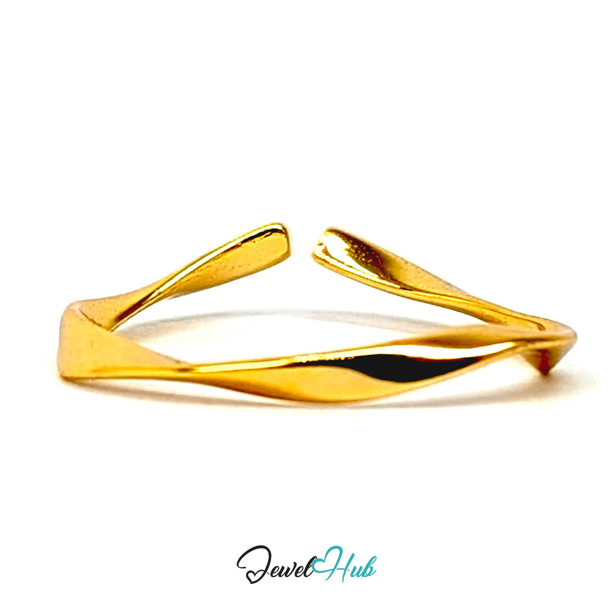 Gold-plated 999 fine silver twist ring with a wave-shaped ribbon band - JewelHub