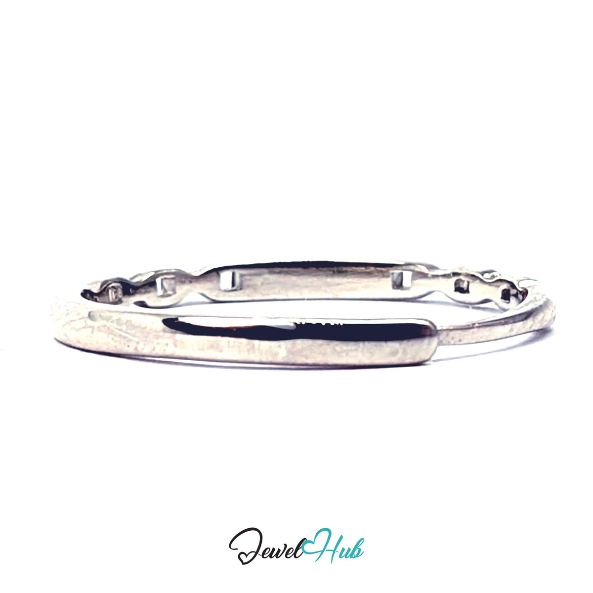 Open back of the adjustable band, where it eases into a plain shank - JewelHub