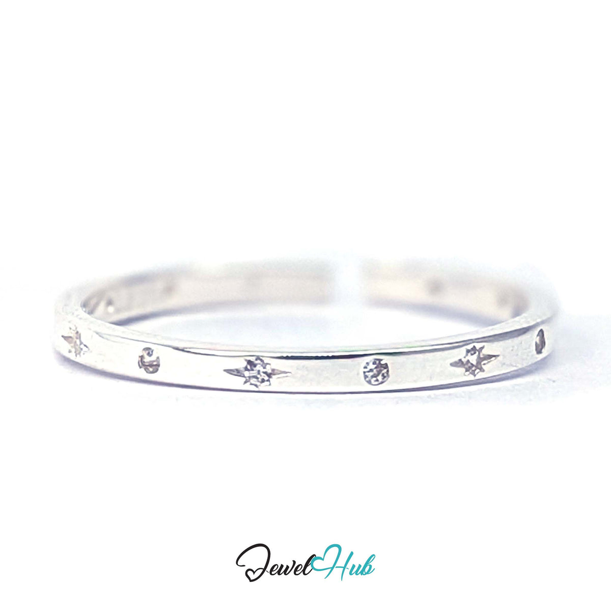 925 sterling silver starburst ring set right around with thirteen zirconia - JewelHub