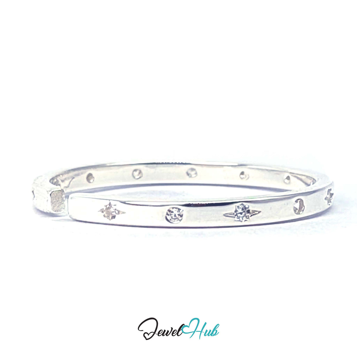 Starburst ring from the side, showing stones continuing round the band - JewelHub