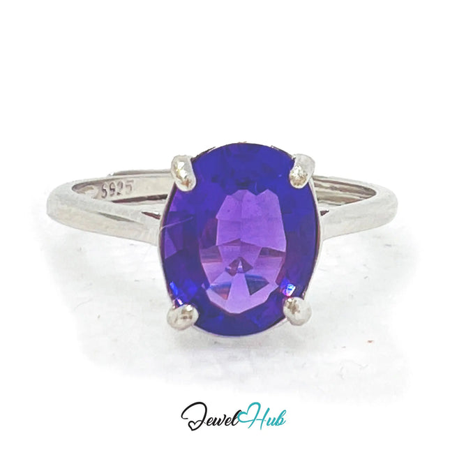 925 Sterling Silver High-Grade Natural Amethyst Ring 1.7ct | Adjustable (M-O) | Violet Luxury EM