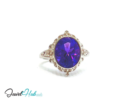 925 Sterling Silver Natural Amethyst (3.5-carat) Ring | Adjustable Size | Violet Bloom