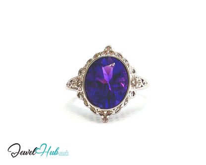 925 Sterling Silver Natural Amethyst (3.5-carat) Ring | Adjustable Size | Violet Bloom